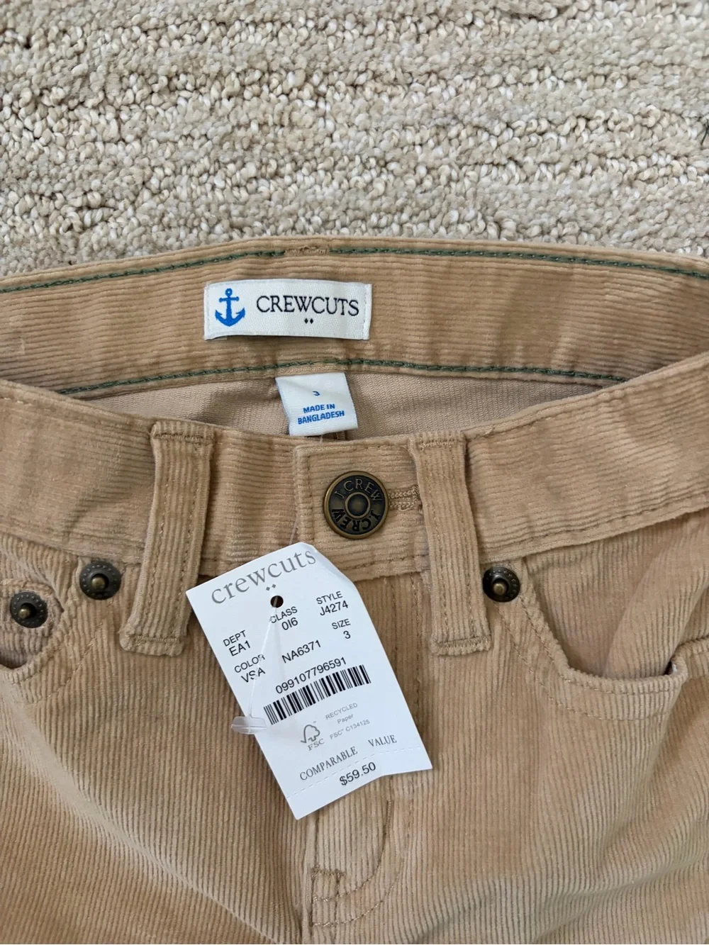 NWT Crewcuts Kids Tan Corduroy Jeans